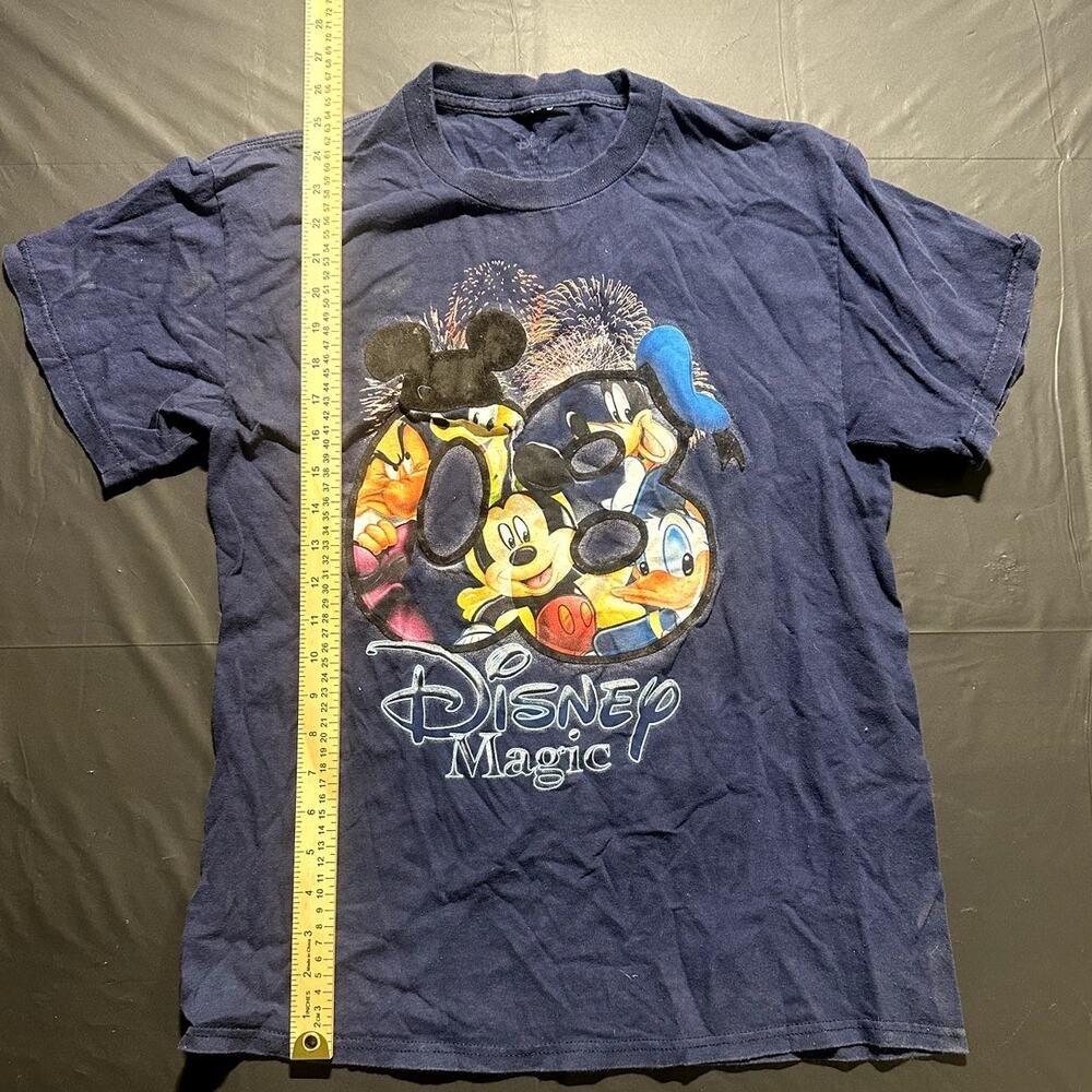 Disney Magic Mickey Mouse Donald Goofy Graphic T Shirt Navy Blue Size M